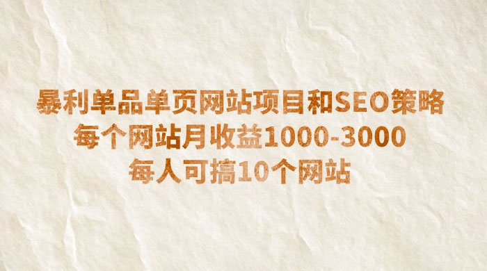 暴利单品单页网站项目优化变现实战(视频+资料)