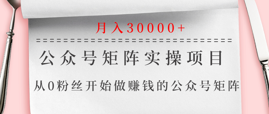 从0粉丝开始做赚钱的公众号矩阵,微信公众号矩阵实操项目